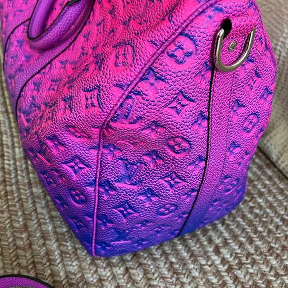 Louis Vuitton Virgil Pink Blue Monogram Illusion Keepall Bandouliere 50 Duffle - Picture 11 of 15